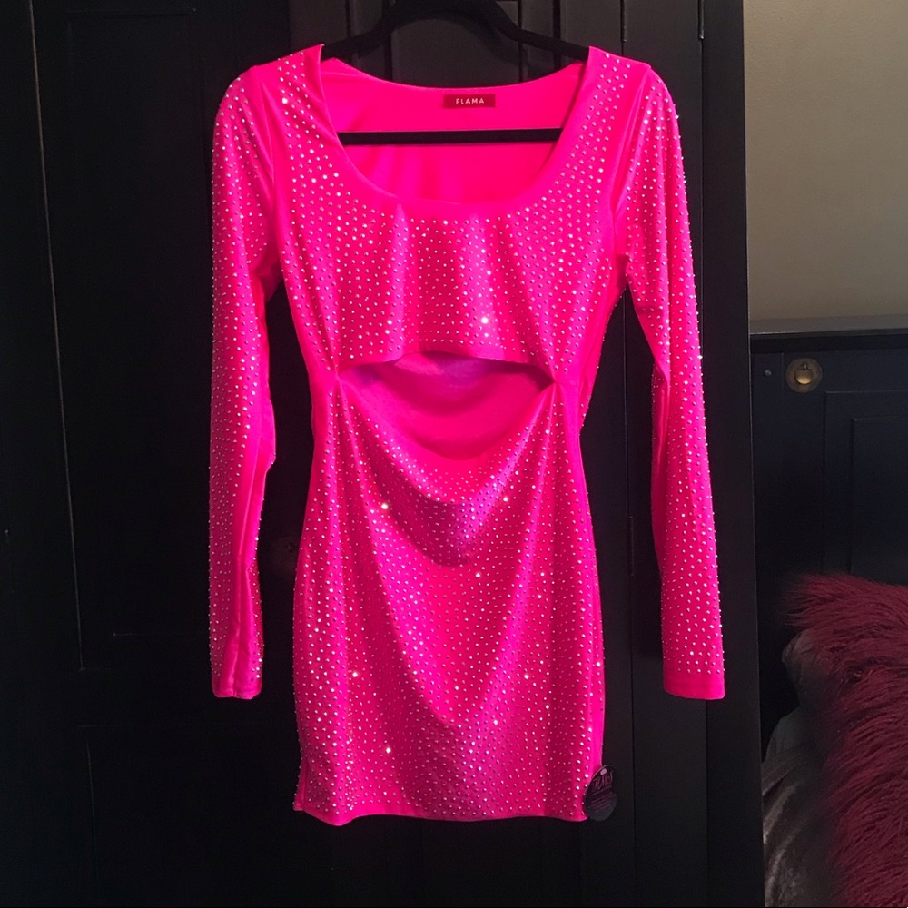 Neon pink rhinestone dress (Kim k inspired)